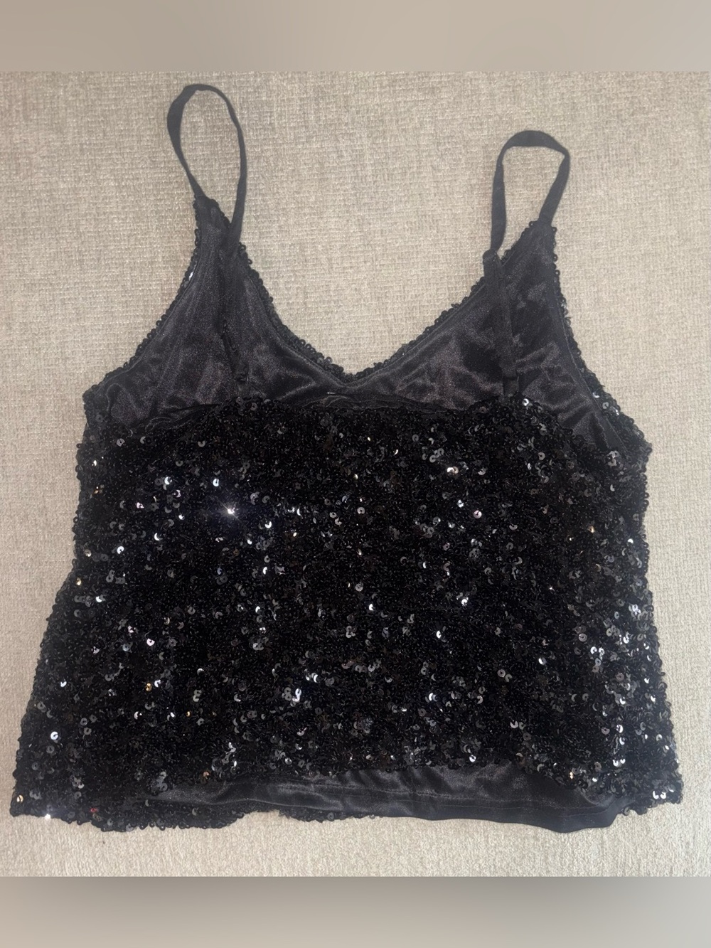 Y2K Black Sequin Crop Tank Top ✨ Sparkly Party Club Cami Size M Ontwelfth - Picture 4 of 4